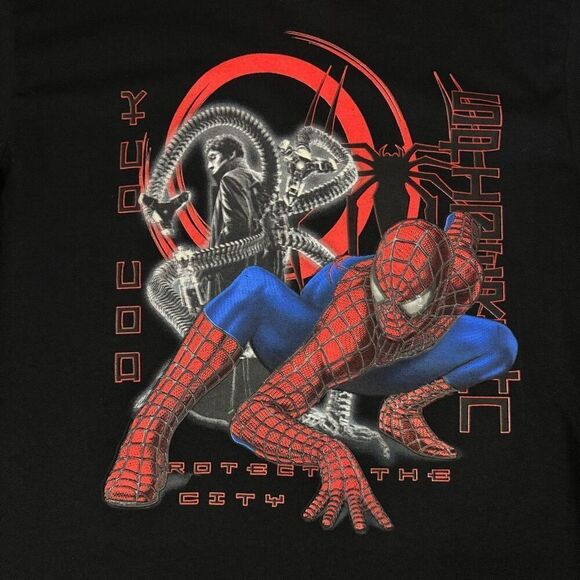 Vintage Spiderman 2 Movie Promo Tee Shirt Black Protect The City 2004 Kids XL - Picture 2 of 6
